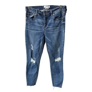 Pistola Jeans Pants Skinny Distressed High Rise Blue Denim Raw Hem Stretch Sz 28